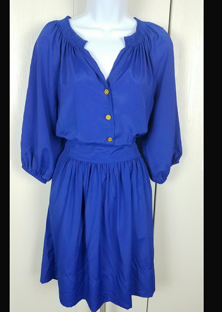 Eliza J Blue Puff Sleeve Fit & Flare Dress